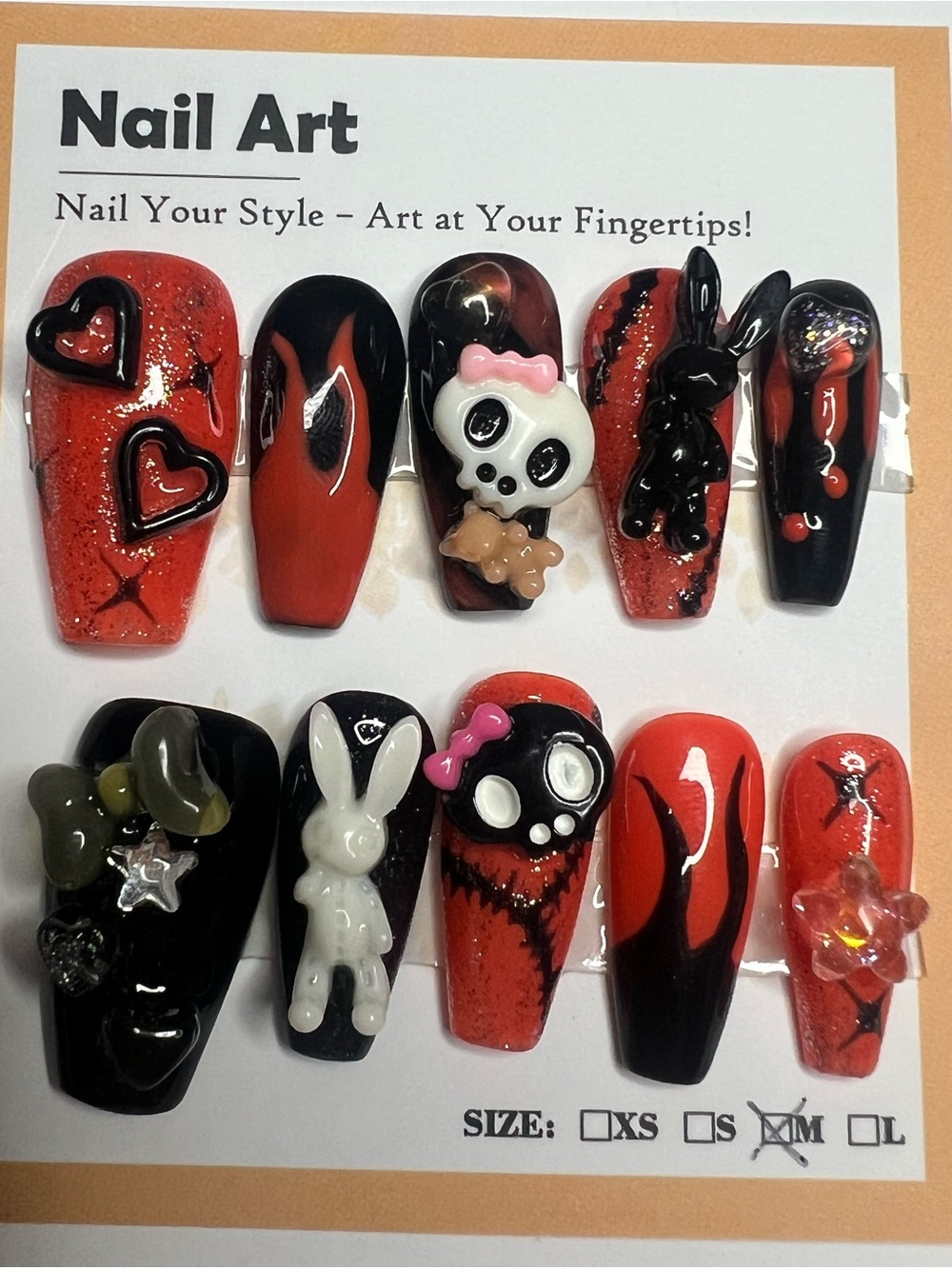 Red & Black 3D Mixed Media Nail Art Set -